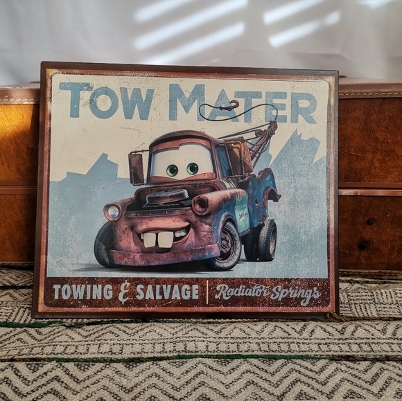Disney Pixar cars Tow Mater Towing And Salvage Radiator Springs Metal Sign